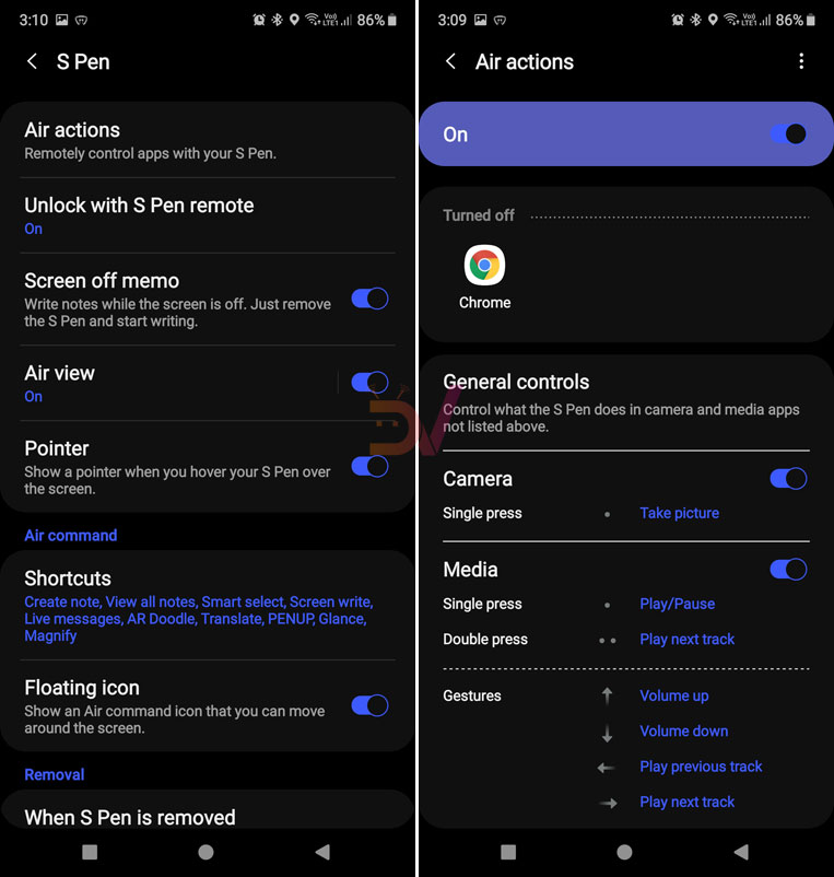 note 10 s pen air actions
