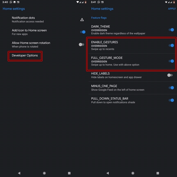 quickstep Android 10 gestures