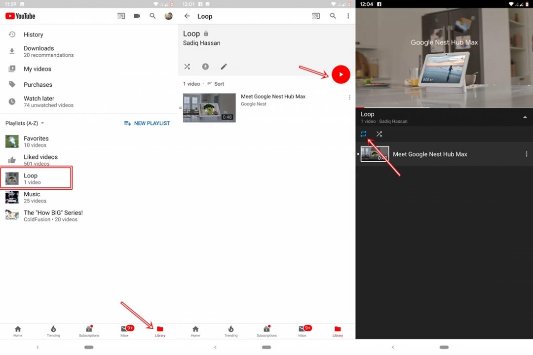 youtube app video loop