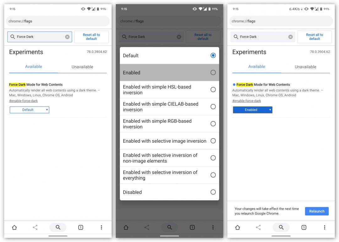 Force Dark Mode Chrome 78