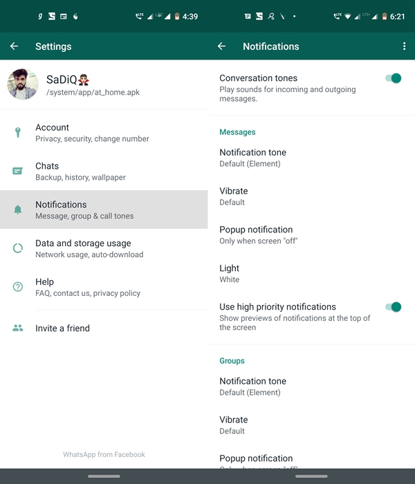 WhatsApp notifications