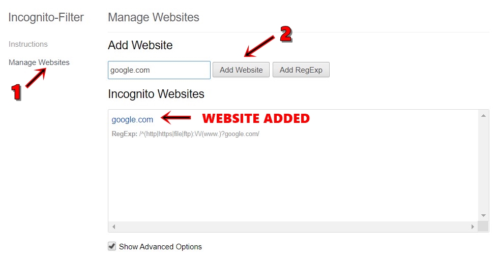 add website incognito mode