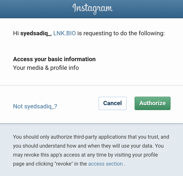 authorize instagram data