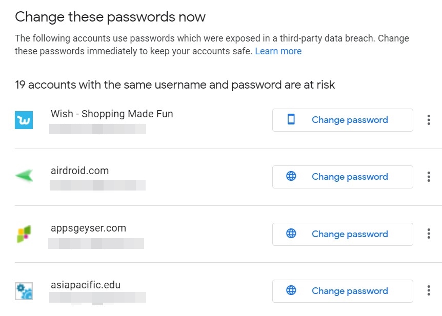 change passwords