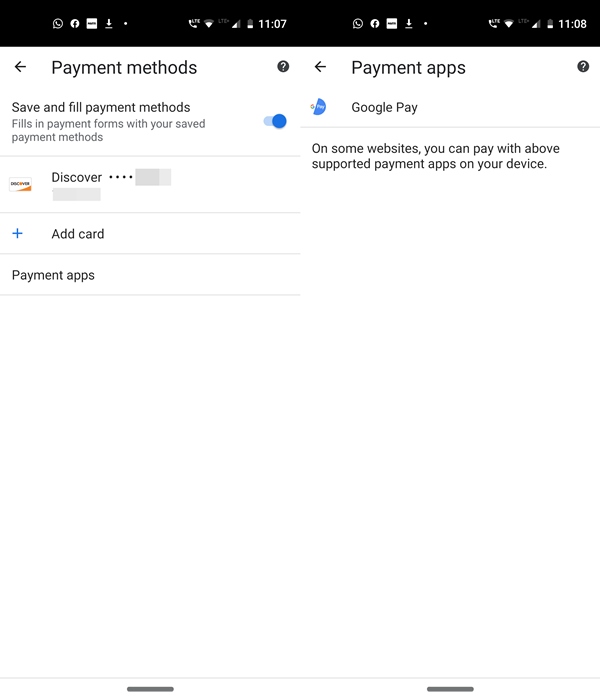 chrome autofill payments