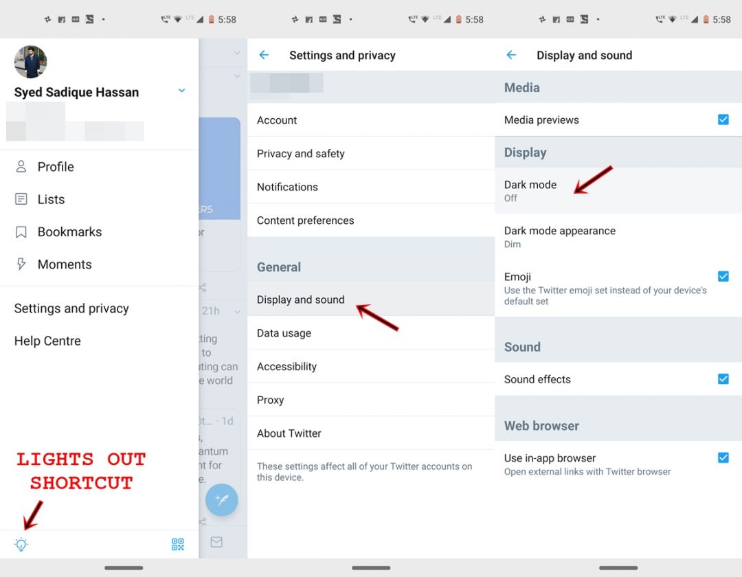 dark mode settings