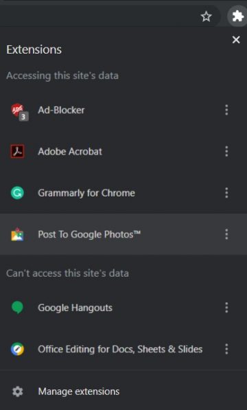 chrome extension menu