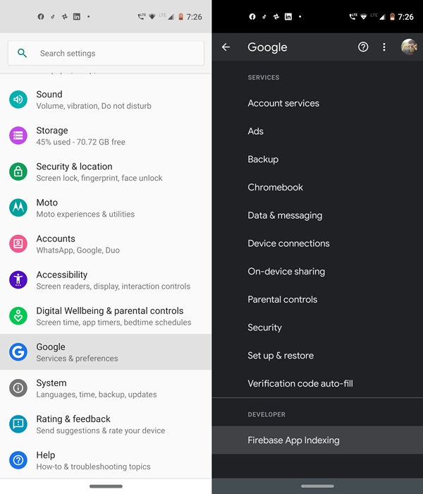 firebase app indexing