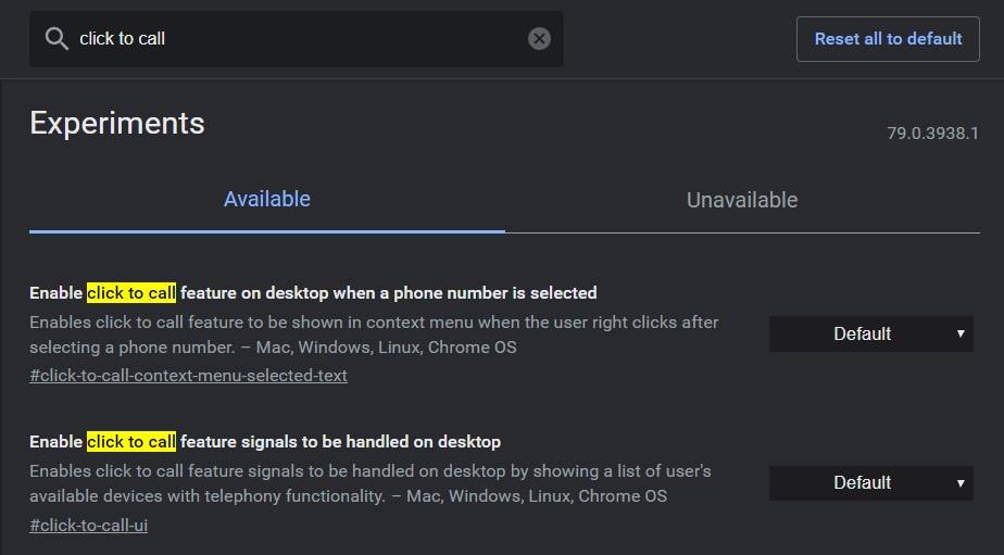 send numbers chrome default