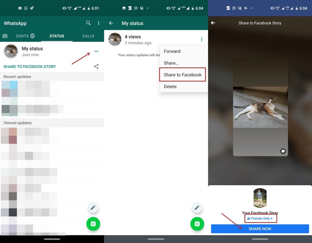 whatsapp status facebook