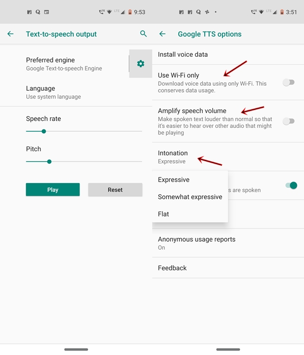 text to speech settings