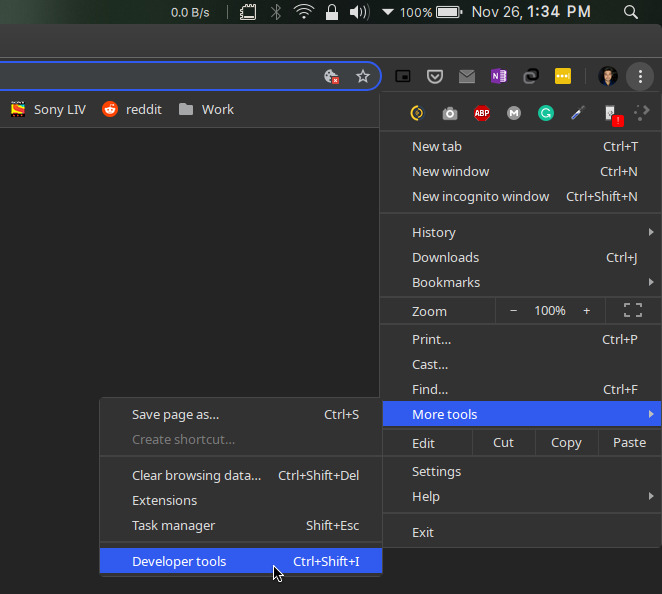 Chrome menu