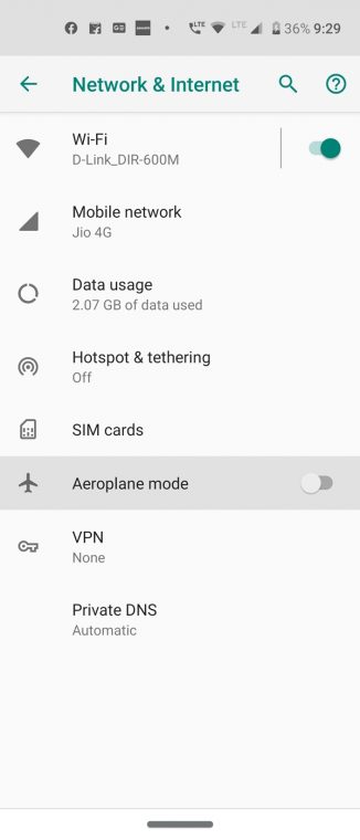 aeroplane mode android