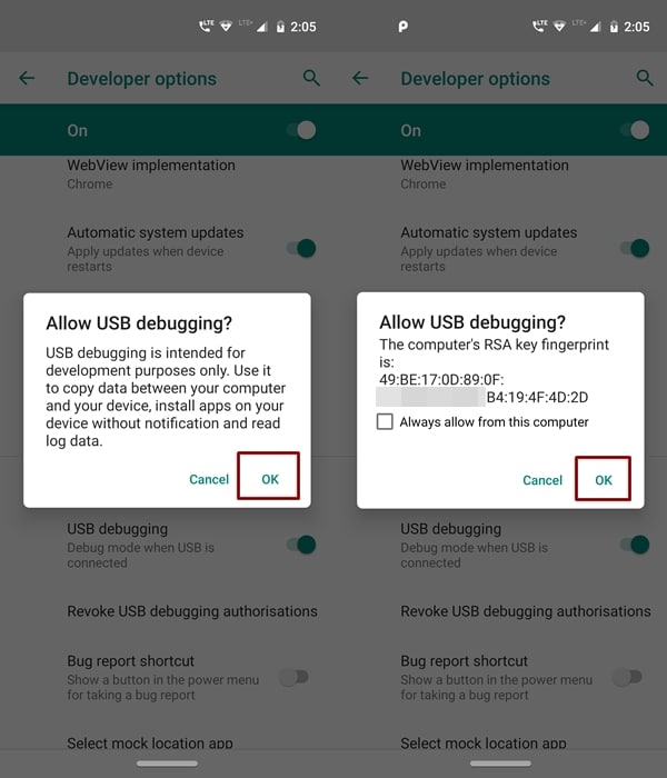 allow usb debugging