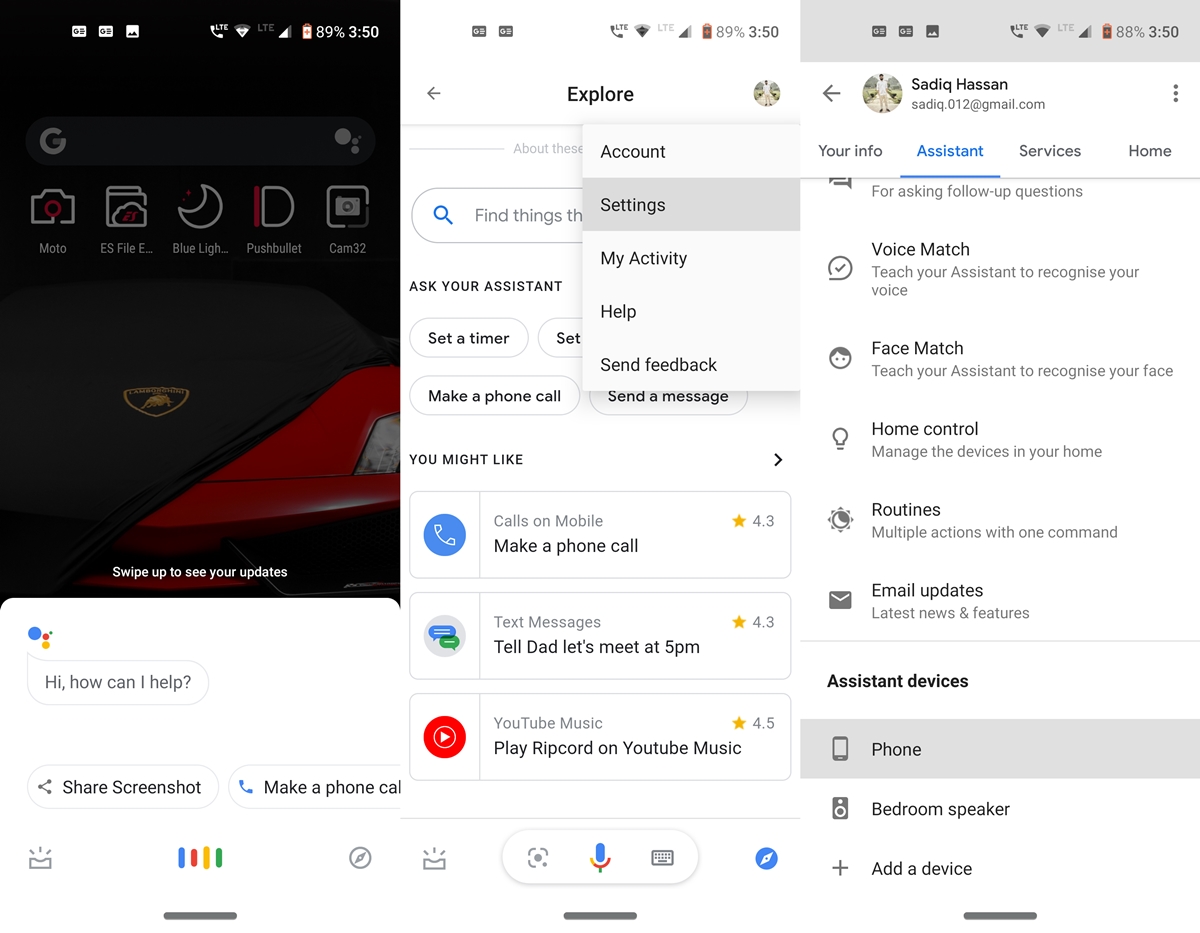 google assistant options