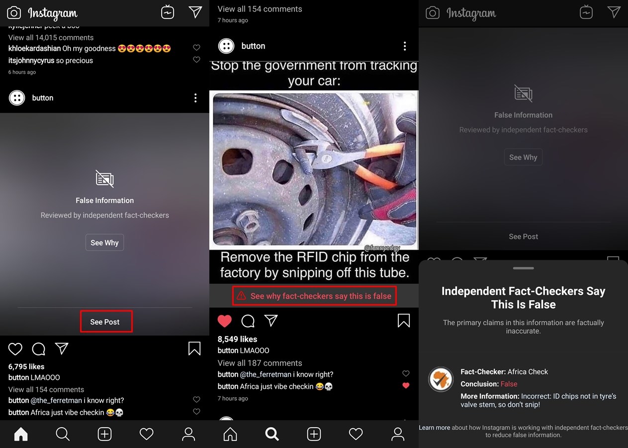 Instagram False information label