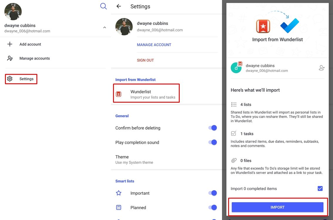 import from Wunderlist to Microsoft