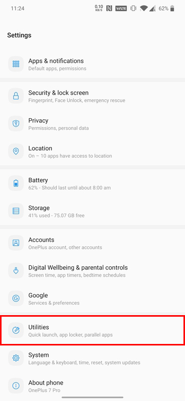 OnePlus Settings bottom