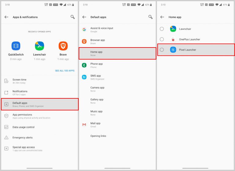 Set Pixel 4 launcher as defult