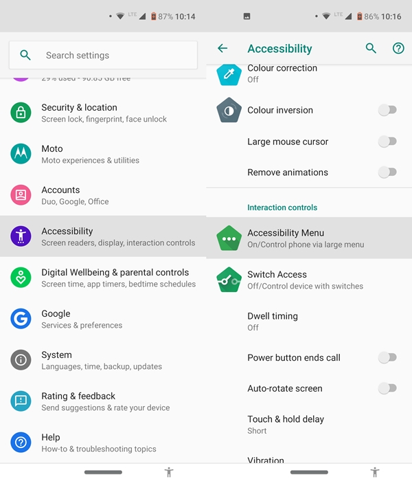 accessibility menu