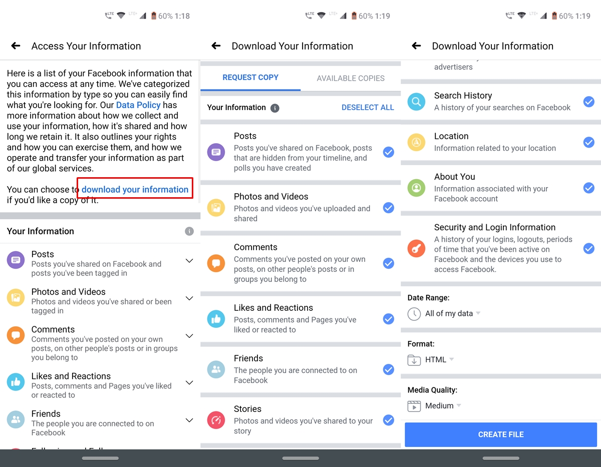 download fb account data