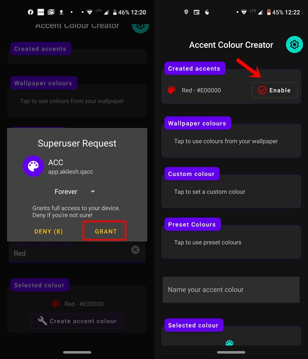 enable accent color