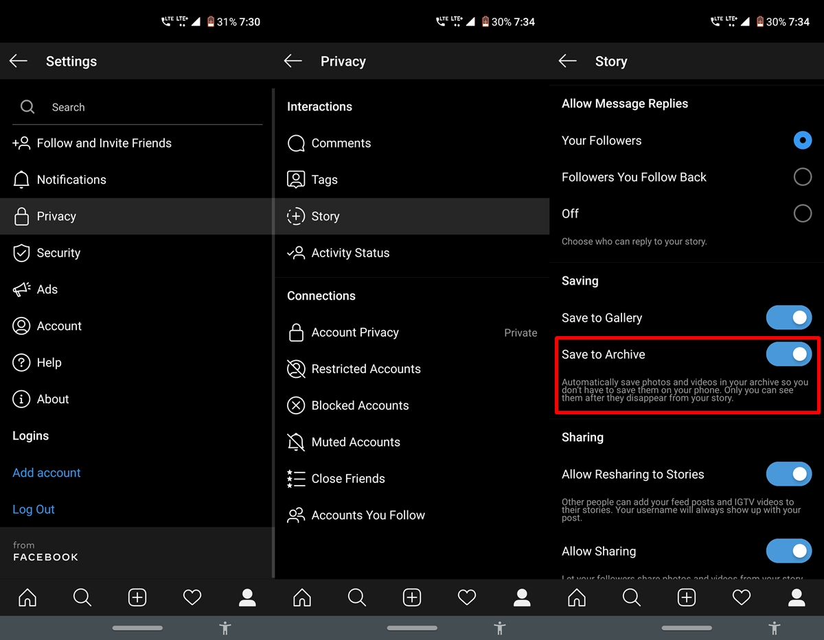 instagram save archive privacy