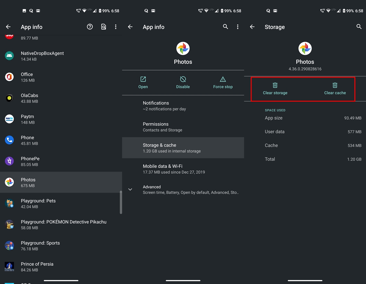clear data google photos