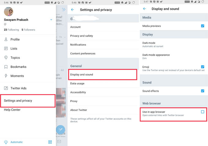 Disable Twitter and Facebook in-App browser