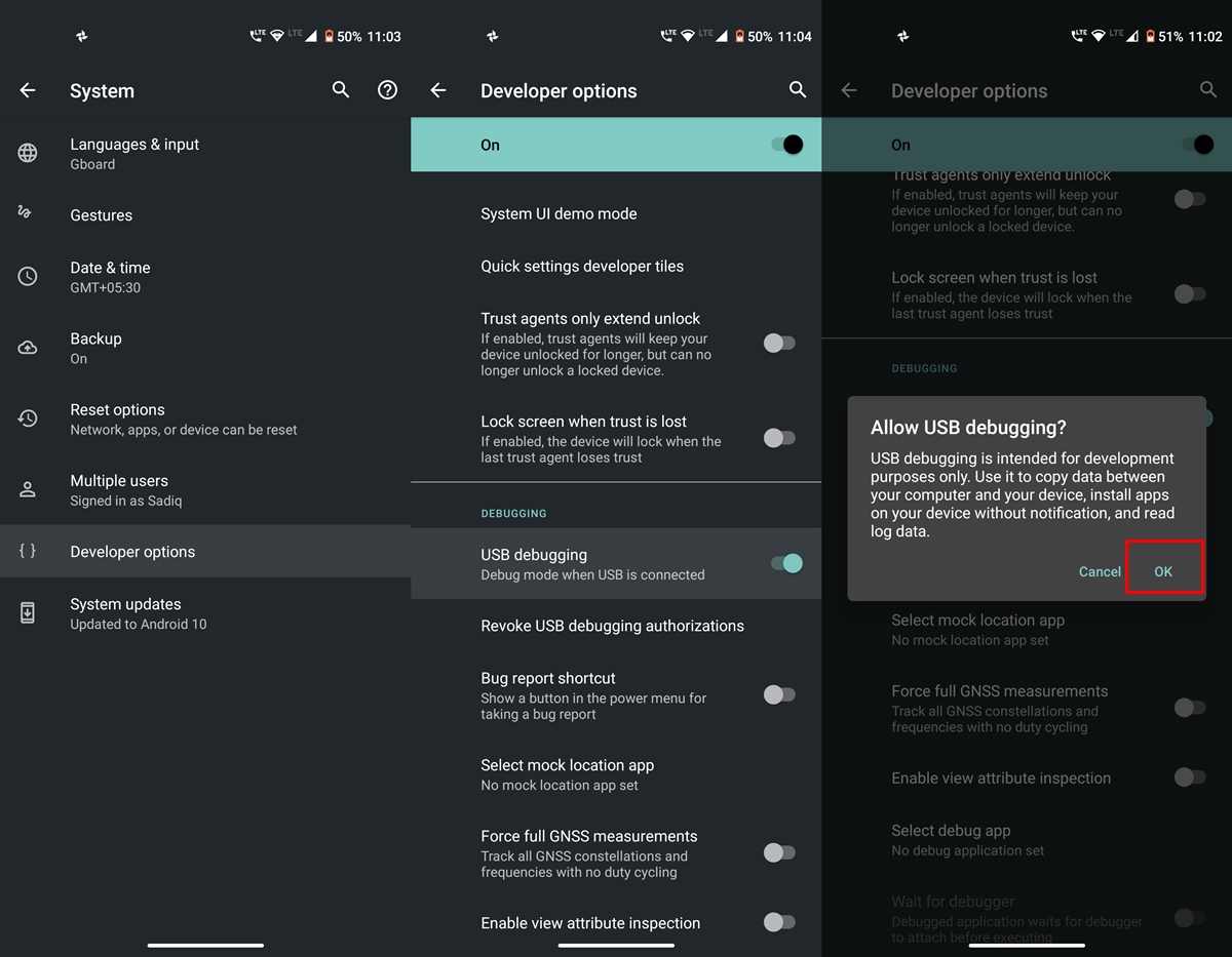 usb debug android 10