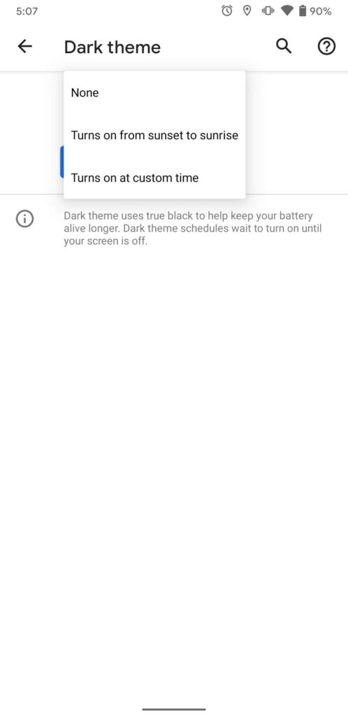 Android 11 dark mode schedule