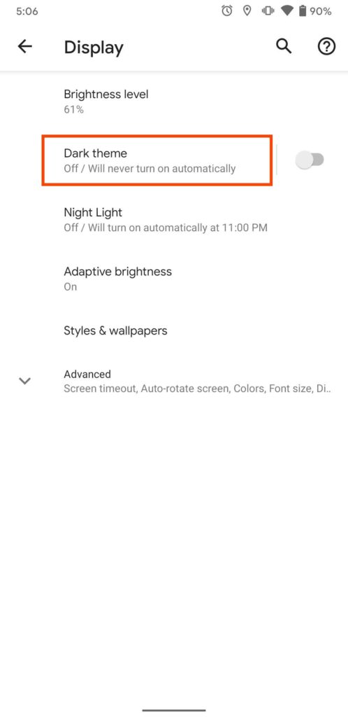 display settings