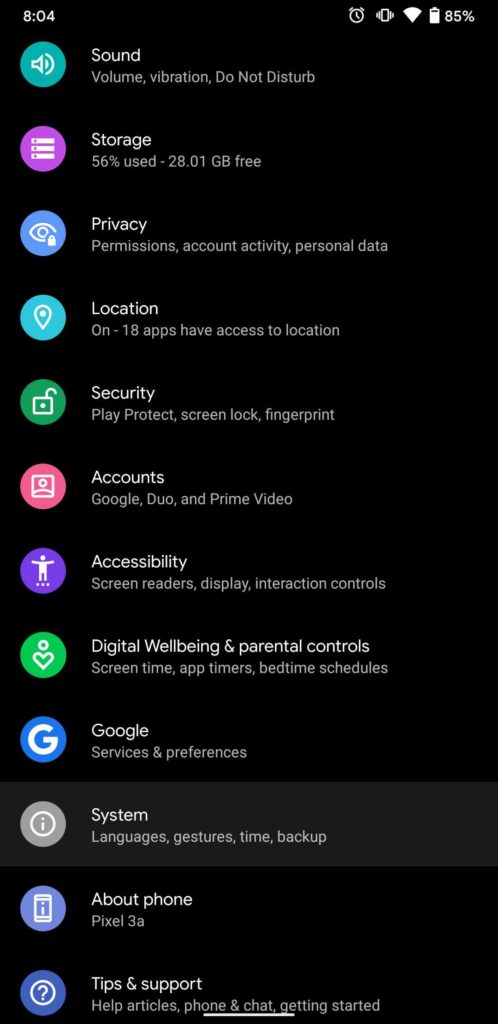 Google Pixel Settings