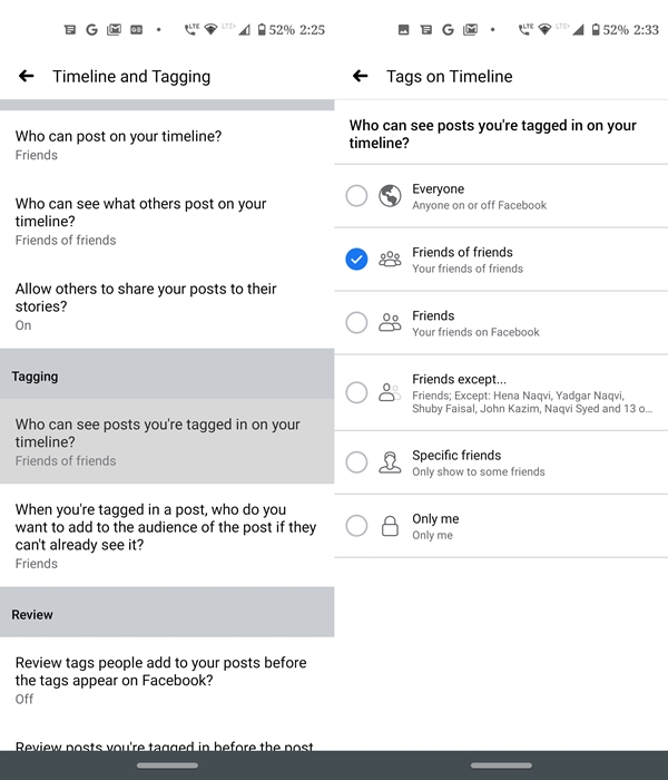 review tags option