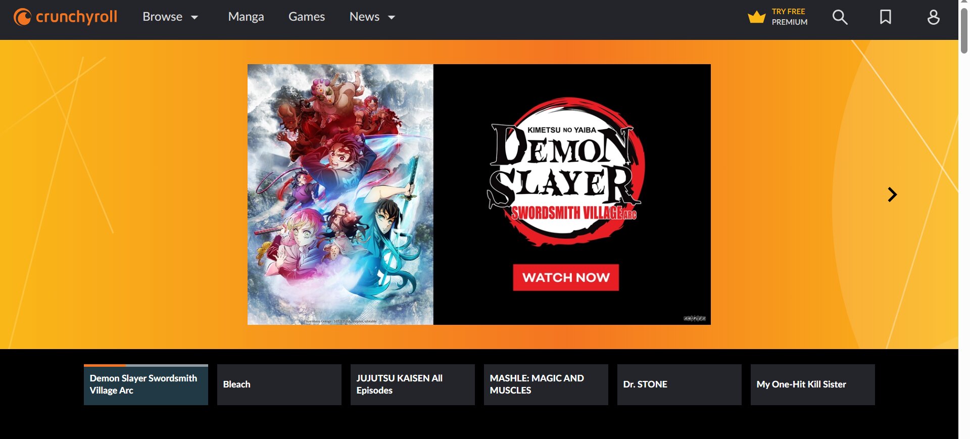 Crunchyroll home page 