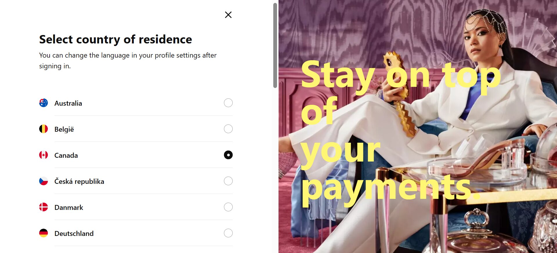 Choosing location in klarna