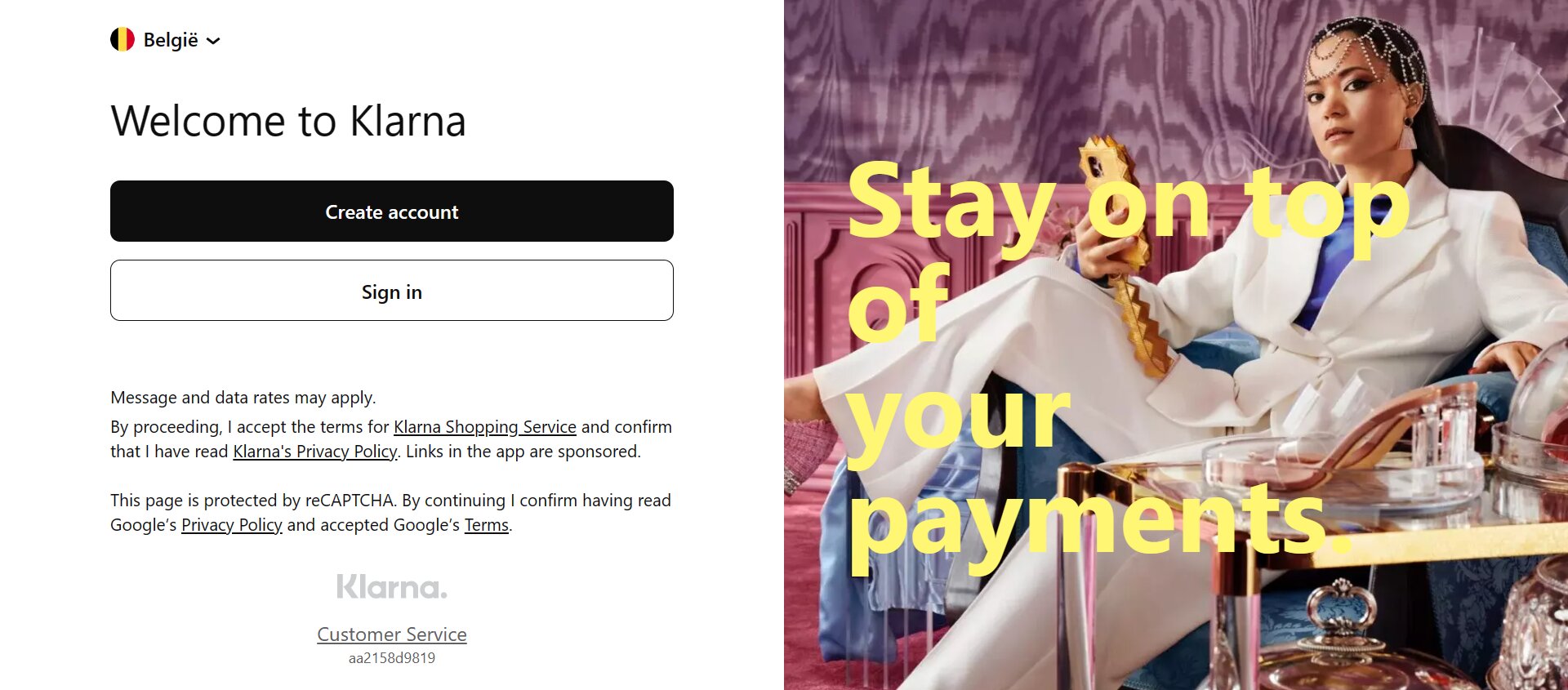 Signing in to klarna