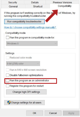 Menu to run program as administrator