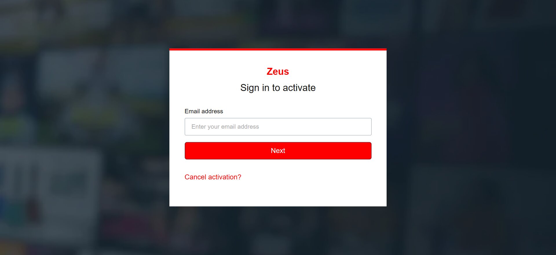 Zeus network sign in page