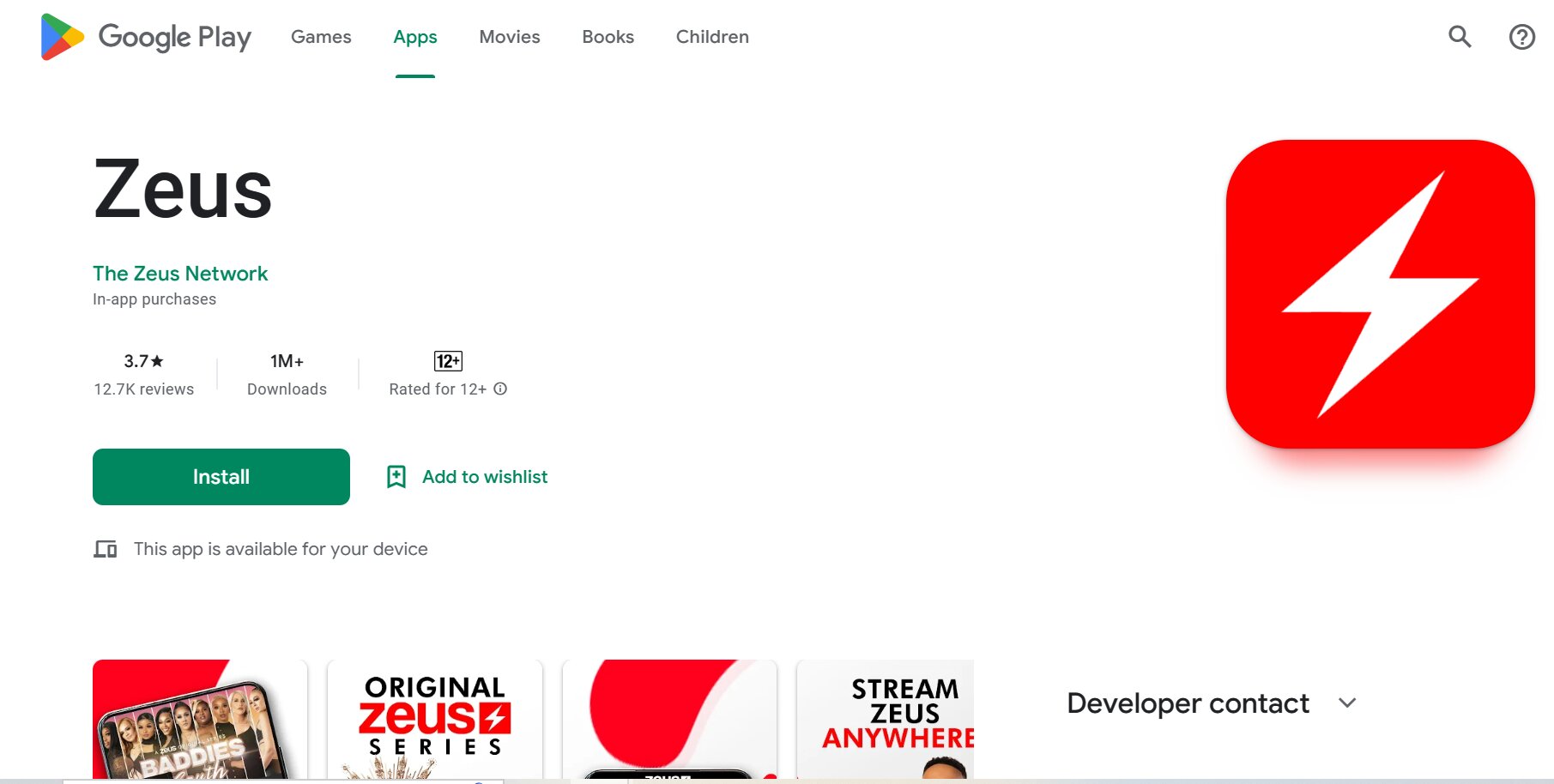 Zeus Streaming Platform Google Play Store
