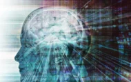 A holographic projection of a man's brain
