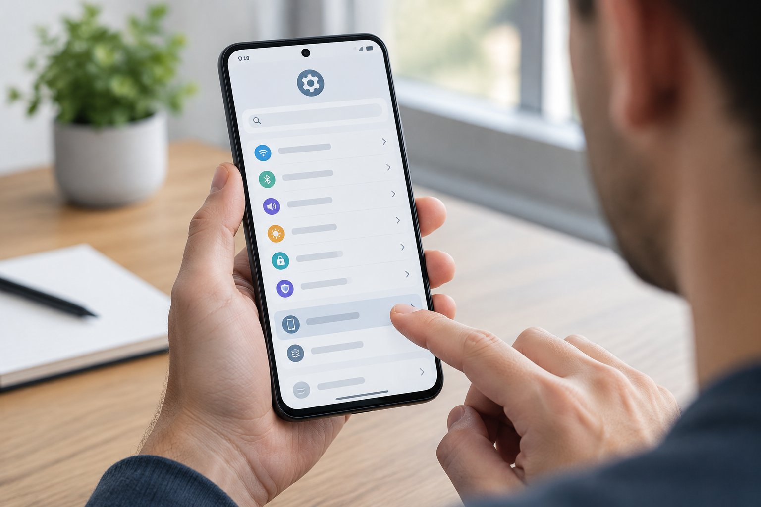 A person uses a smartphone's settings menu.